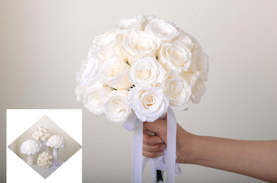 Bridal Bouquet Preserved Roses & Cream Baby’s Breath