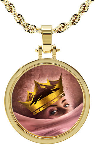 Crowned Perspective: Ocean Eyes 10K Yellow Gold Round Pendant